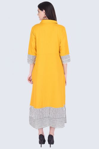 Embroidered Mustard Shirt Style Kurta