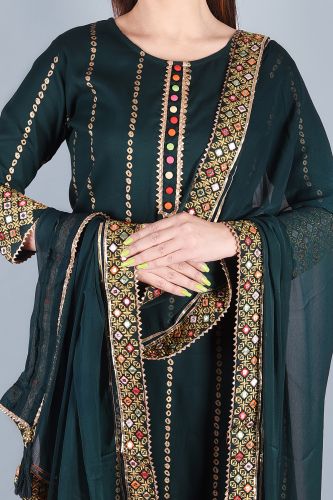 Bottle Green Ethnic Kurta with Palazzo Pants and a Dupatta