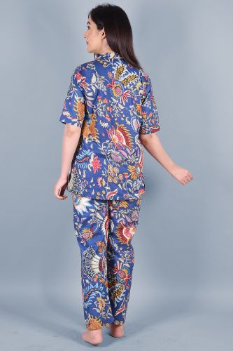 Royal Blue Printed Cotton Night Suit