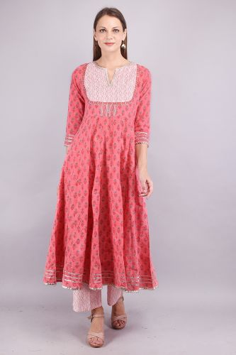 Cotton Solid Gota Patti Work Pink Kurta Palazzo and Dupatta Set