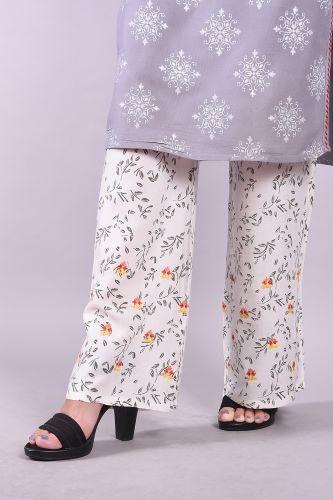 Embroidered Ash Printed Kurta Palazzo Set