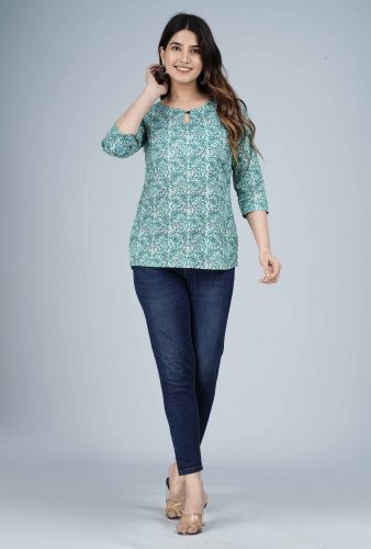 Blue Ethnic Printed Cotton Top