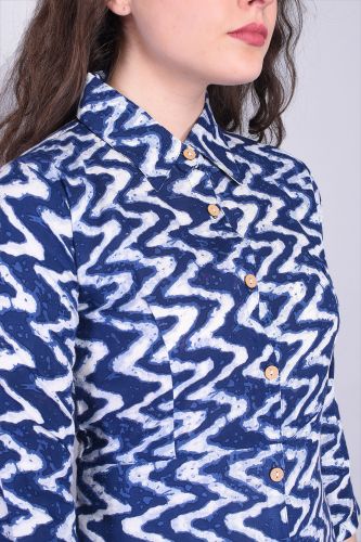Shirt Style Women's Rayon Indigo Blue Printed Straight Kurta