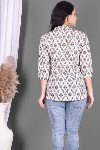 White and Golden Printed Cotton Top