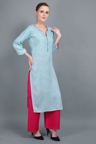 Lignt Blue Printed Rayon Straight Kurta