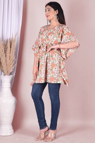 Green Floral Printed Cotton Kaftan