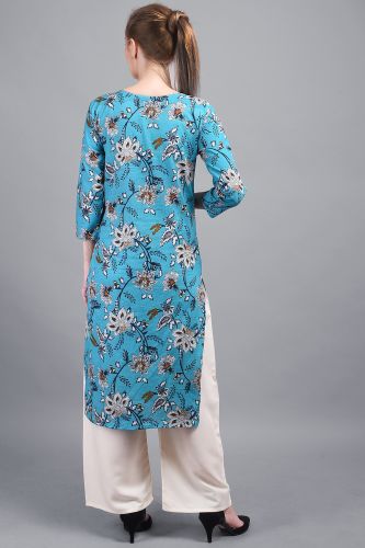Blue Printed Straight Kurta