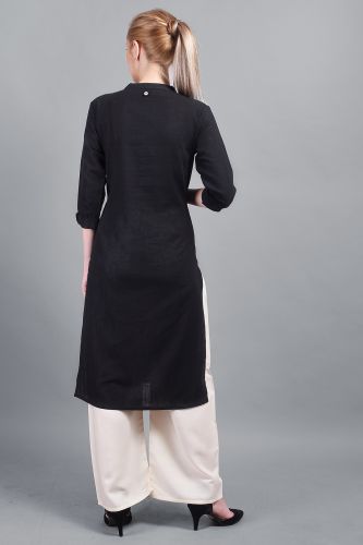 Solid Black Pintex Straight Kurti