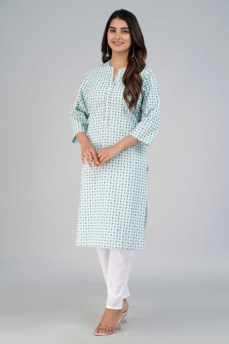 Blue Abstract Printed Straight Cotton Kurta