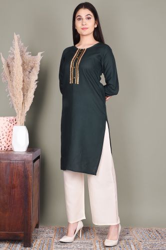 Solid Teal Green Ethnic Rayon Kurta