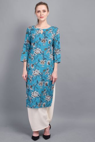Blue Printed Straight Kurta