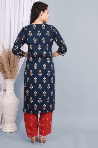 Blur Rayon Ethnic Printed Embroidered Kurta With Palazzo