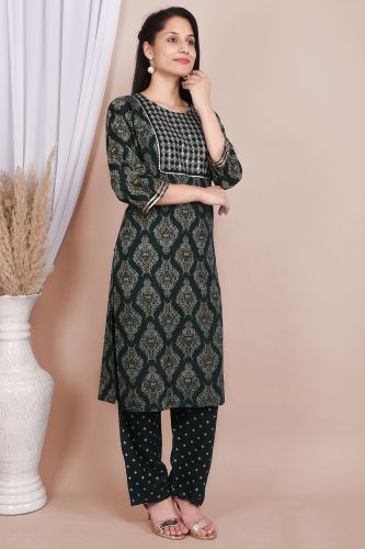 Green Rayon Embroidered Kurta With Palazzo