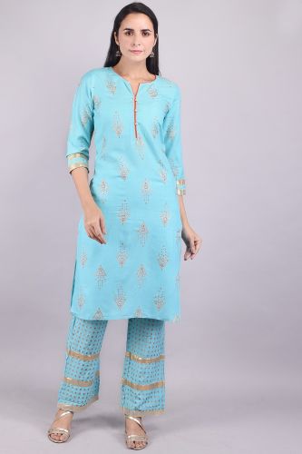 Printed Sky Blue Kurta with Trouser