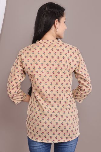 Peach Floral Printed Cotton Top