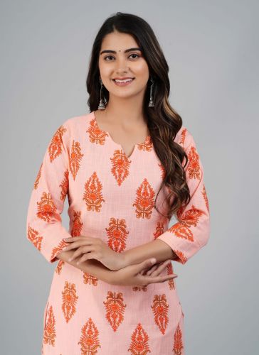 Pink Floral Printed Straight Cotton Kurta