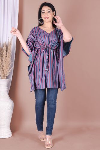 Multi Coloured Striped Printed Cotton Kaftan