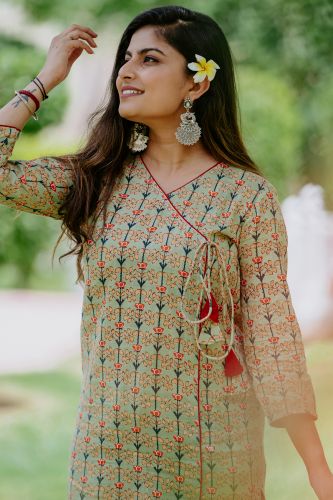 Light Green Printed Cotton Kurta