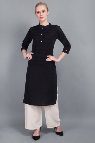 Solid Black Pintex Straight Kurti