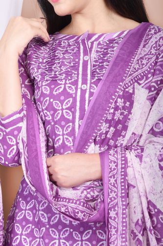 Premium Cotton Purple Pintex Kurta with Palazzo Pants and White Dupatta Ethnic Set