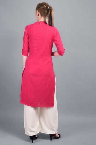Solid Pink Straight Pintex Kurta