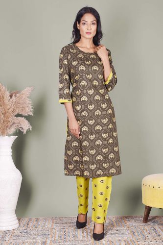 Green Printed with Handwork Kurta and Palazzo Set