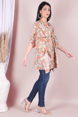 Green Floral Printed Cotton Kaftan