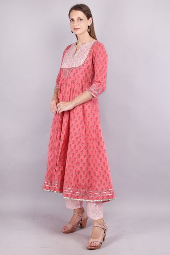 Cotton Solid Gota Patti Work Pink Kurta Palazzo and Dupatta Set