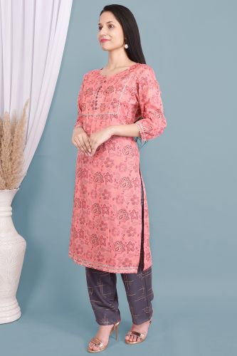 Pink Rayon Gota Patti & Floral Printed Kurta With Palazzo