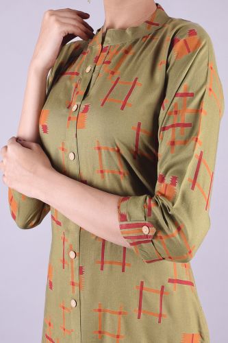 Printed Mehendi Green Kurta with Palazzo