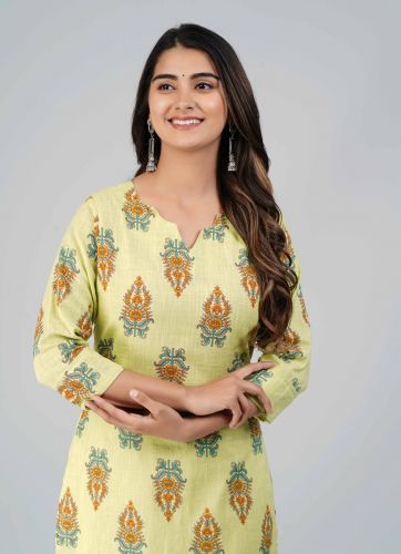 Green Floral Printed Straight Cotton Kurta