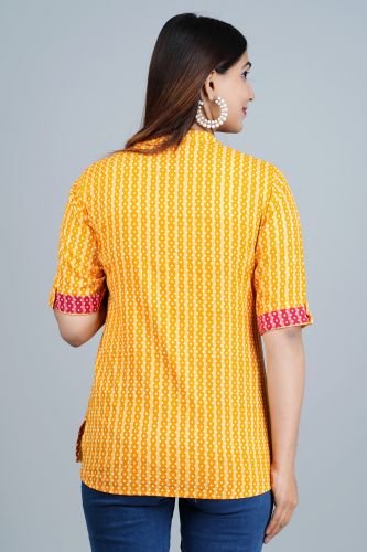 Yellow Striped Printed Cotton Top