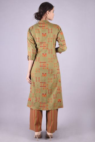 Printed Mehendi Green Kurta with Palazzo