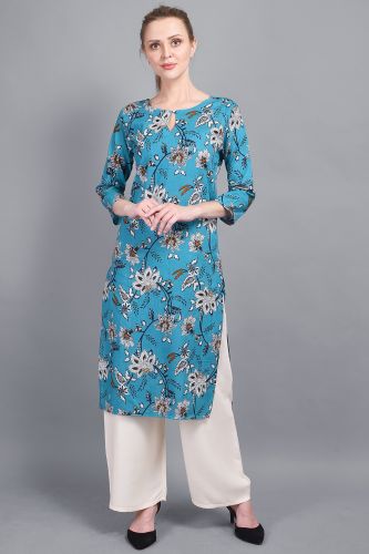 Blue Printed Straight Kurta