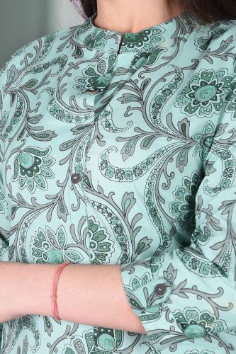 Green Jaipuri Print Straight Cotton Kurta
