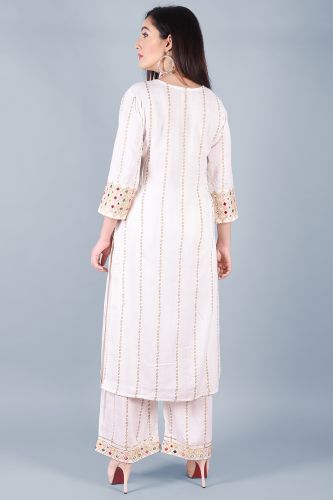 Off-White Ethnic Kurta with Off-White Palazzo and Peach Dupatta