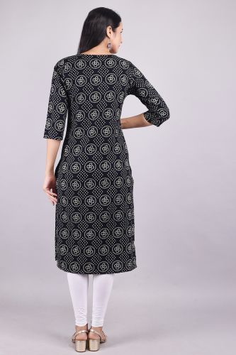 Printed Black Kurta/Kurti with Embellished Detailing