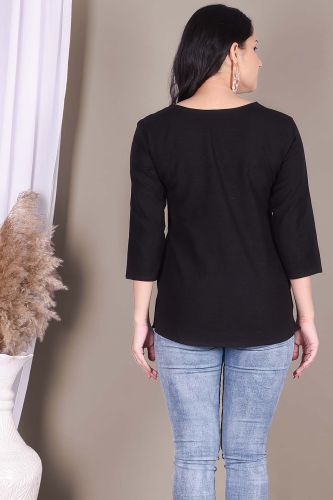 Solid Black Cotton Top with Handwork