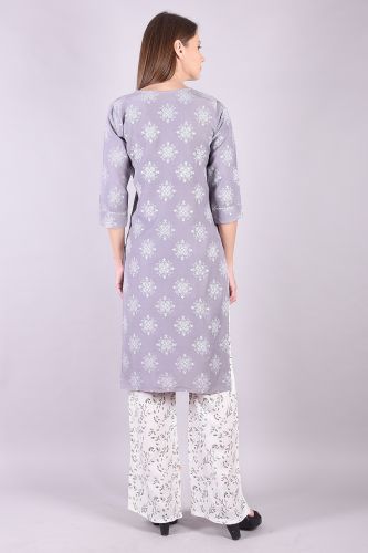 Embroidered Ash Printed Kurta Palazzo Set