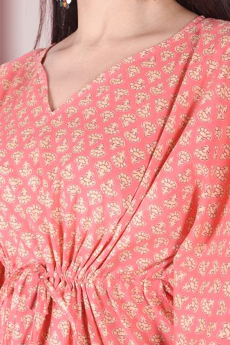 Peach Printed Kaftan Cotton Top