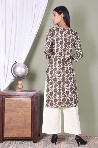 Flower Printed Green Cotton Kurti