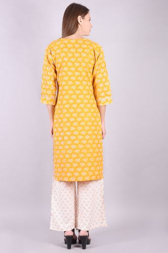 Mustard Embroidered Printed Kurta With Palazzo Set