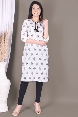 Black and White Cotton Kurti with Neck Strings