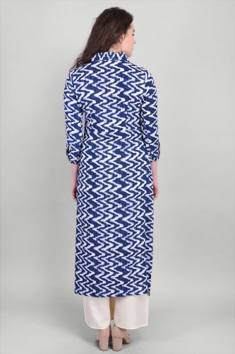 Shirt Style Women's Rayon Indigo Blue Printed Straight Kurta