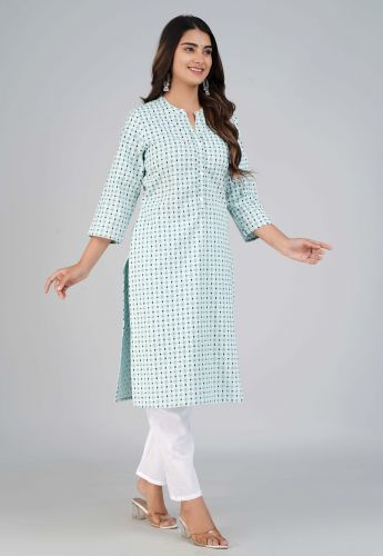 Blue Abstract Printed Straight Cotton Kurta