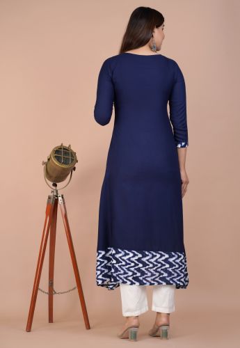 Blue Solid Flared A-Line Rayon Kurta