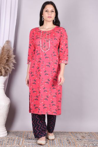 Peach and Navy Blue Printed Rayon Kurta and a Palazzo Set