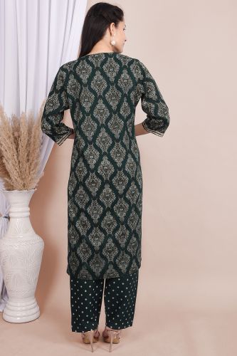 Green Rayon Embroidered Kurta With Palazzo