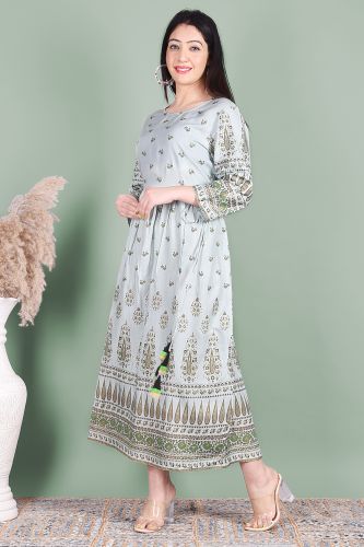 Gold Printed Grey Dress