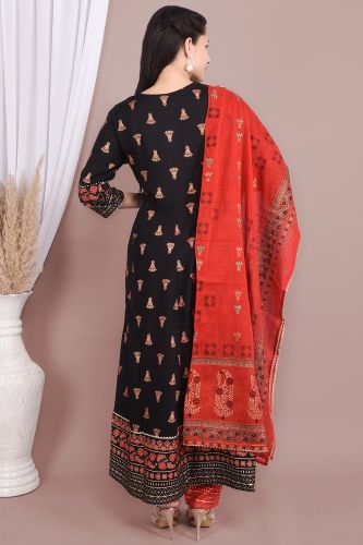 Ethnic Printed Flared Kurta Set With Dupatta 